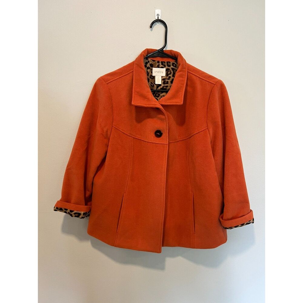 Chico's Orange Jacket Leopard Accent Lining Size 2